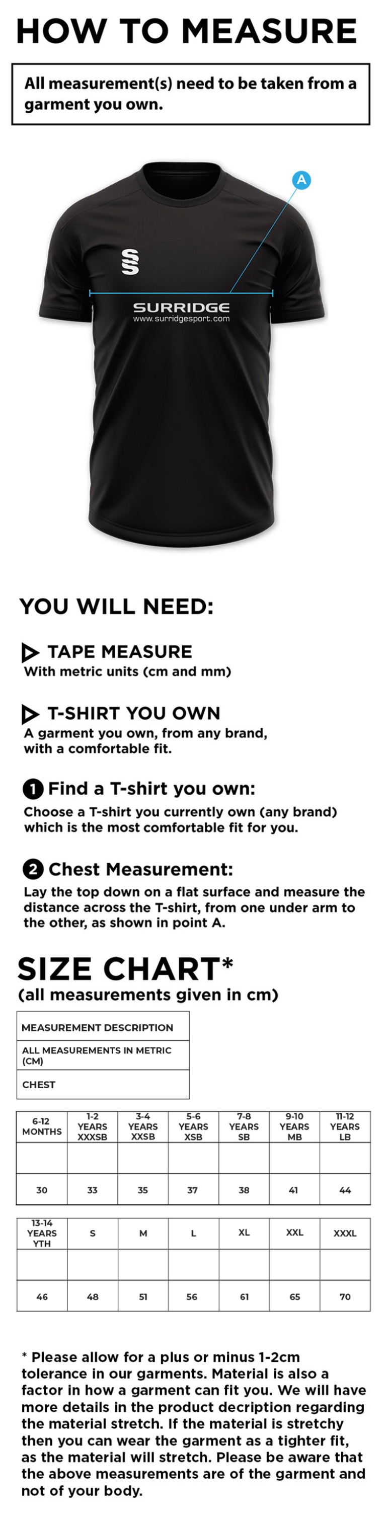 Little Lions - Match Shirt - Size Guide