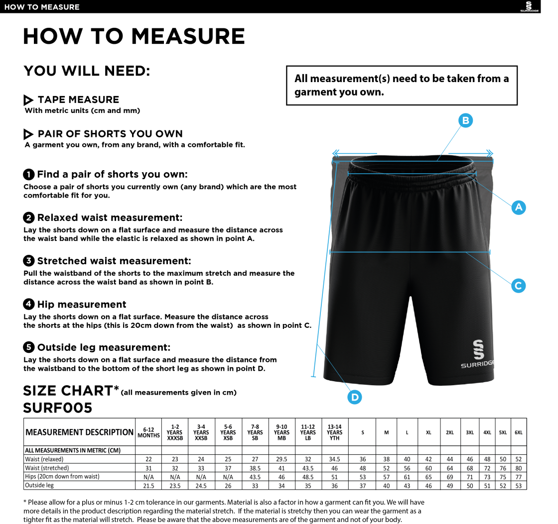 Little Lions - 25/26 - Match Short - Size Guide