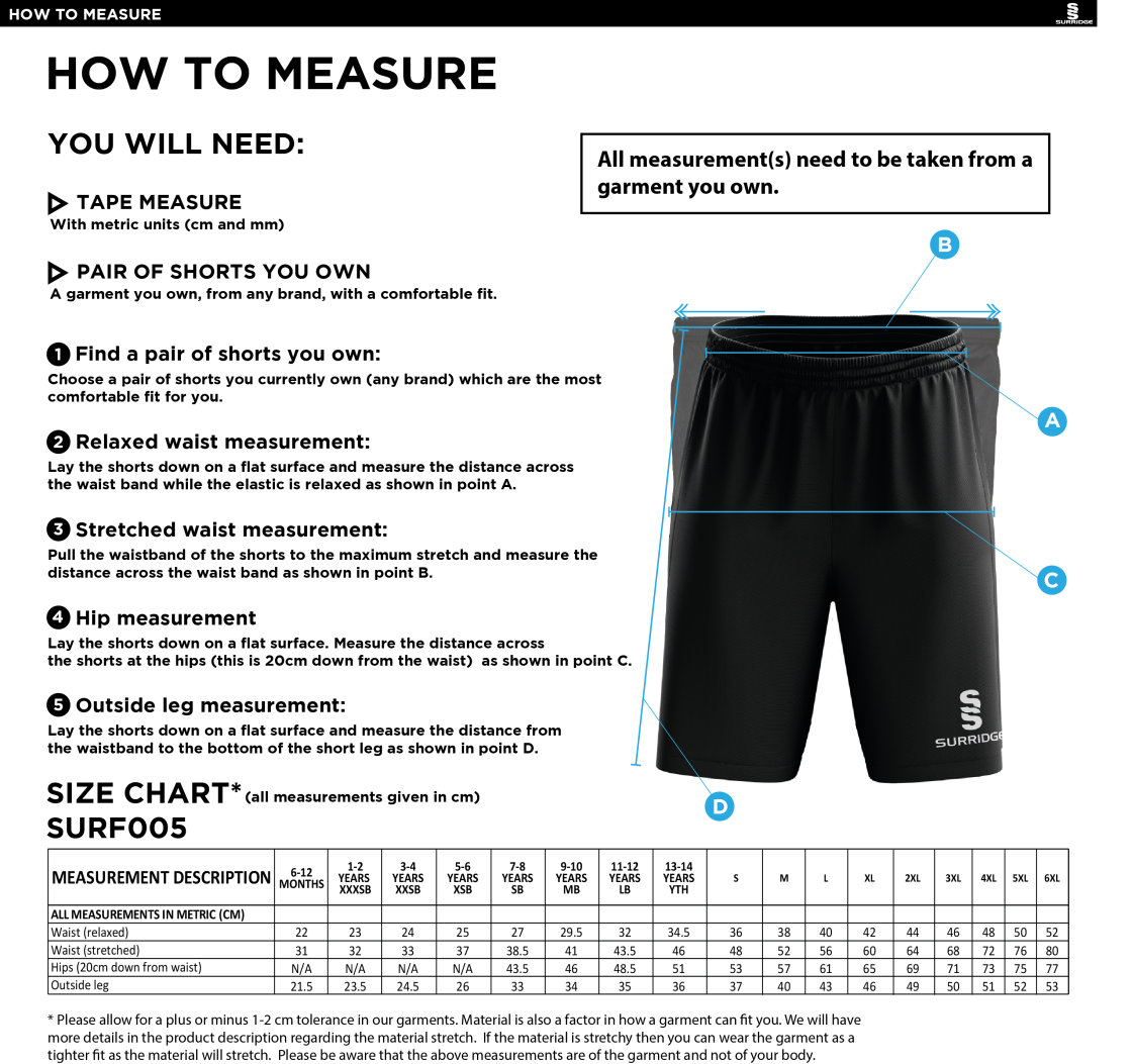 Little Lions - 24/25 Match Short - Size Guide