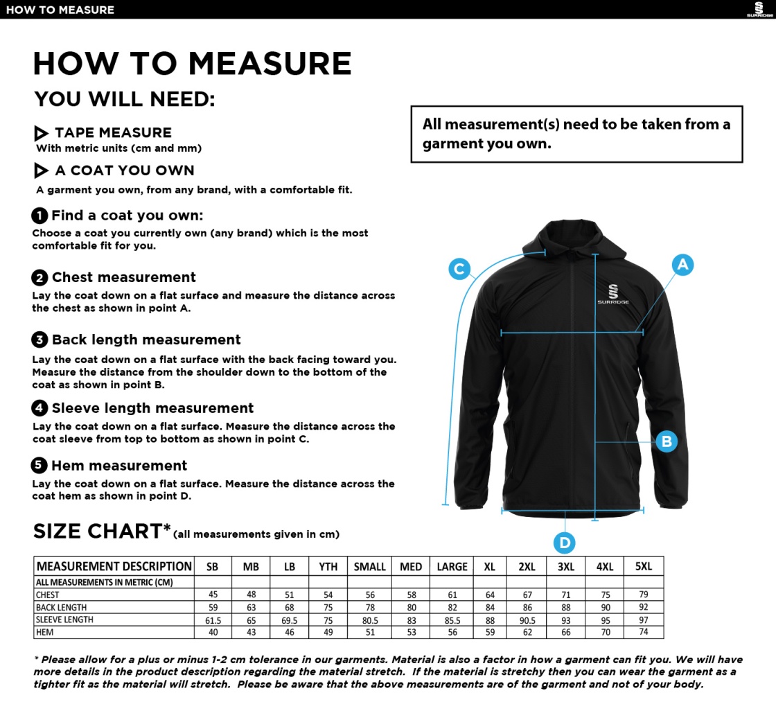 Little Lions - Full Zip Rain Jacket - Size Guide