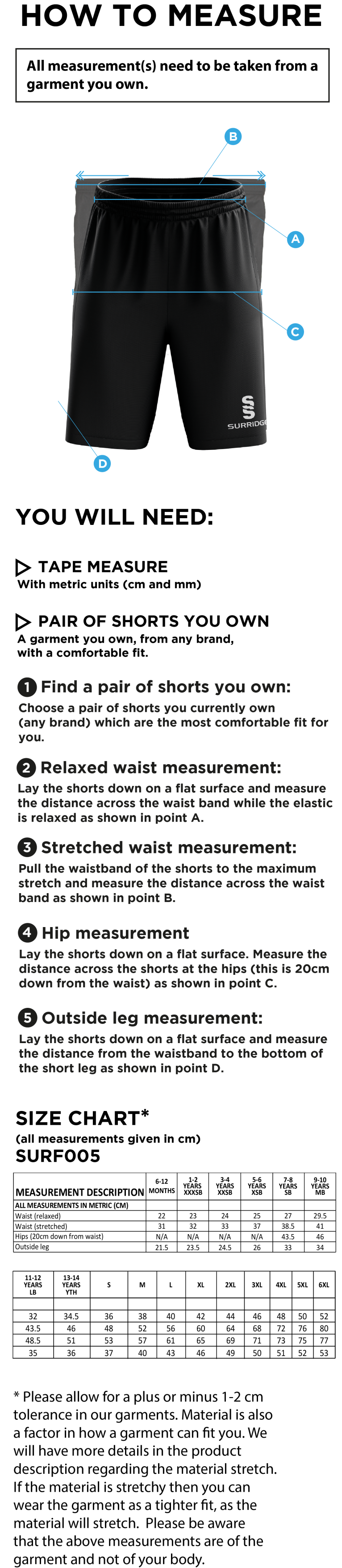 Little Lions - Match Short - Size Guide